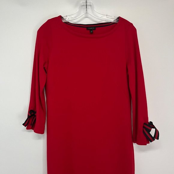 Talbots Round Neck Red Long Sleeve 100% Cotton Sheath Dress Small S - Picture 3 of 9